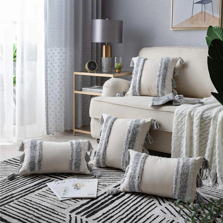 Boho Tufted Tassel Cushion Covers – Luxury Cotton Macrame Decorative Pillow Cases for Sofa, Bed & Living Room Decor