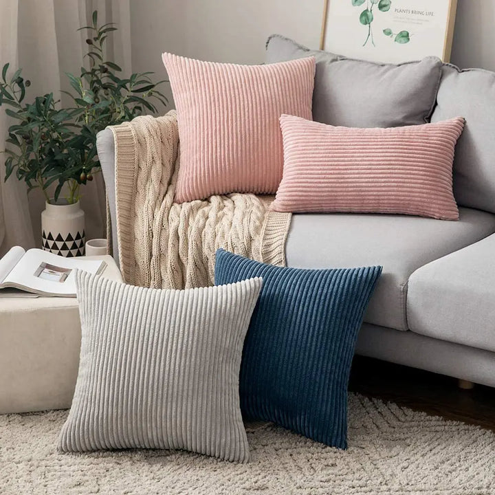 Large Soft Corduroy Cushion Cover – Nordic Striped Pillowcase