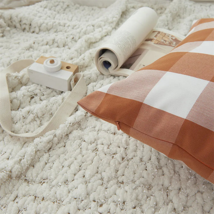 Orange Plaid Cushion Cover for Sofa & Autumn Décor