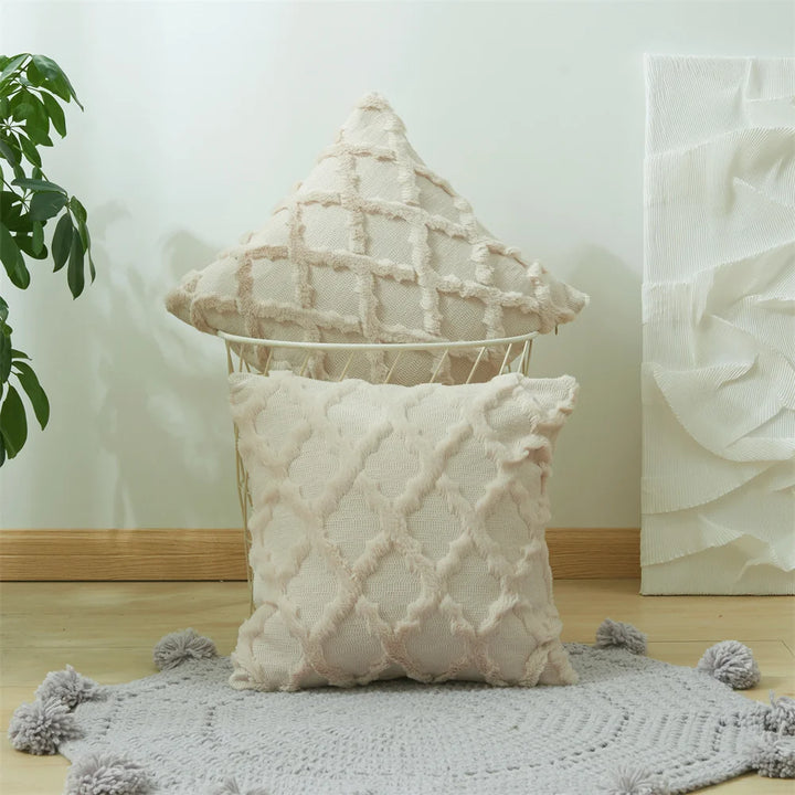 3D Plush Geometric Embroidered Cushion Cover