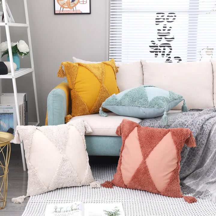 Boho Tufted Pillow Cover – Tassel Cotton Cushion Case