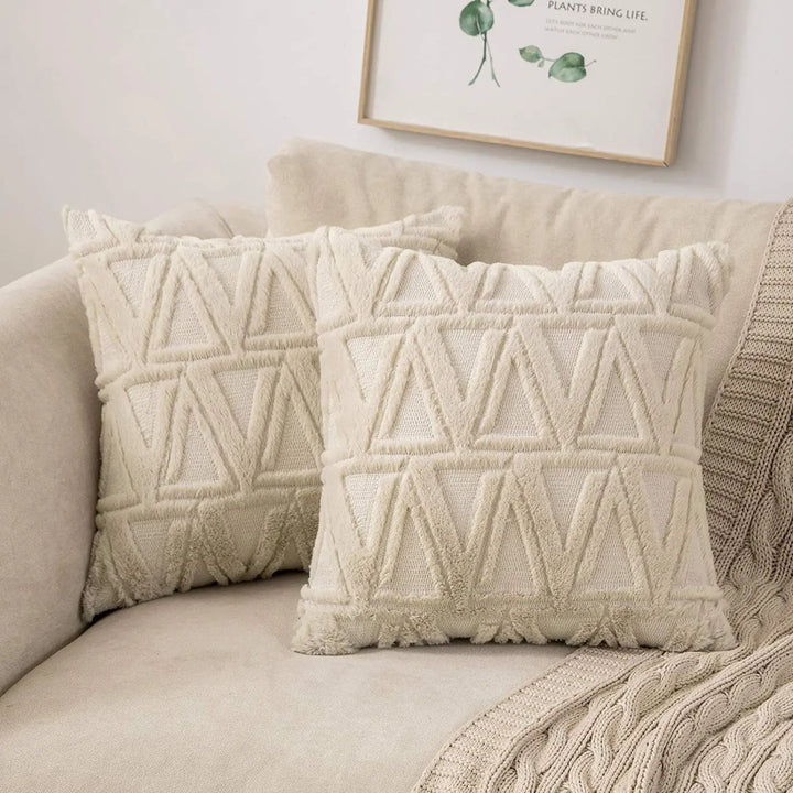 Luxury Plush Embroidered Cushion Cover – Soft Faux Wool