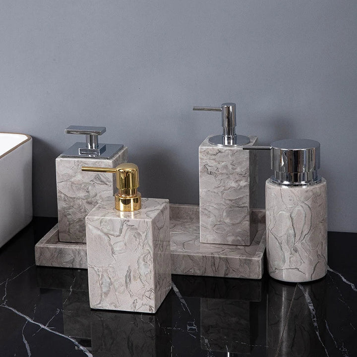 Natural Marble Bathroom Set – Soap Dispenser, Toothbrush Holder & Tray