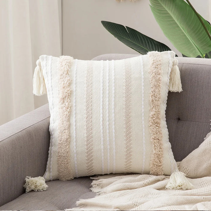 Boho Tufted Pillow Cover – Tassel Cotton Cushion Case