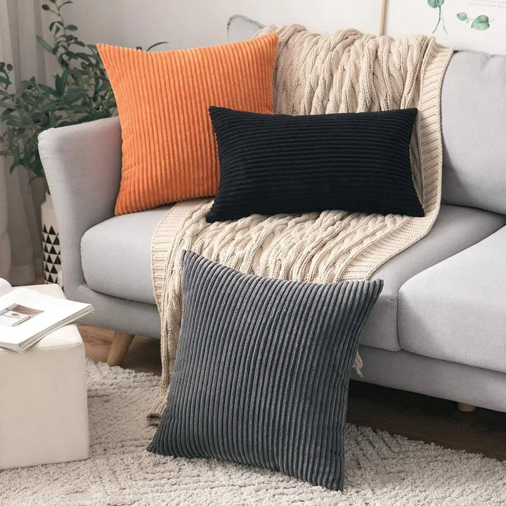 Supersoft Corduroy Cushion Cover – Solid Striped Pillowcase