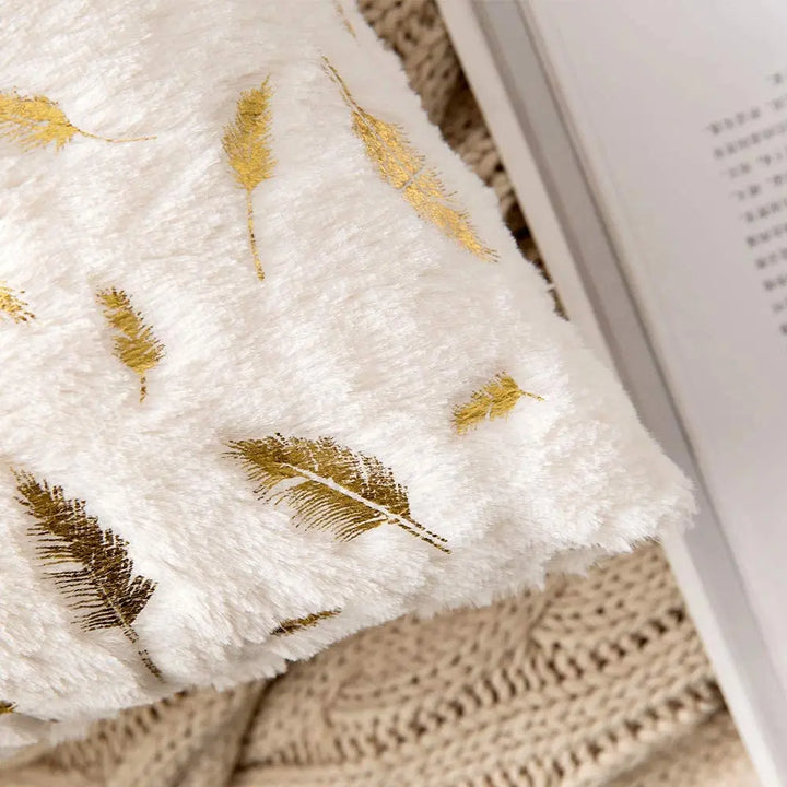 Faux Fur Pillow Cover – Gold Leaf Plush Cushion