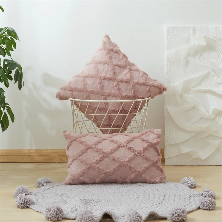 3D Plush Geometric Embroidered Cushion Cover