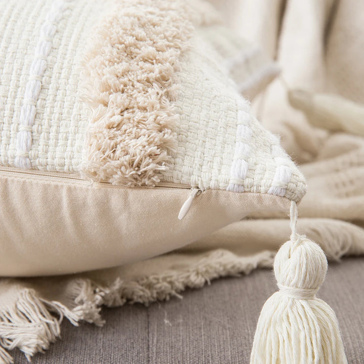 Boho Tufted Pillow Cover – Tassel Cotton Cushion Case
