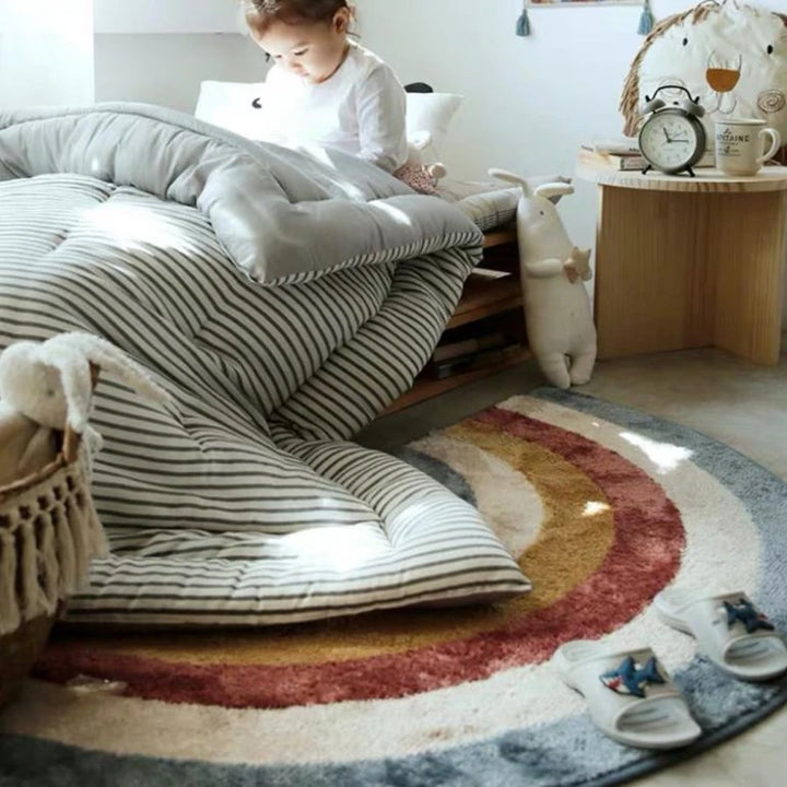Nordic Cartoon Plush Rug – Non-Slip Semicircle Kids Mat