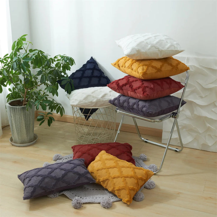 3D Plush Geometric Embroidered Cushion Cover