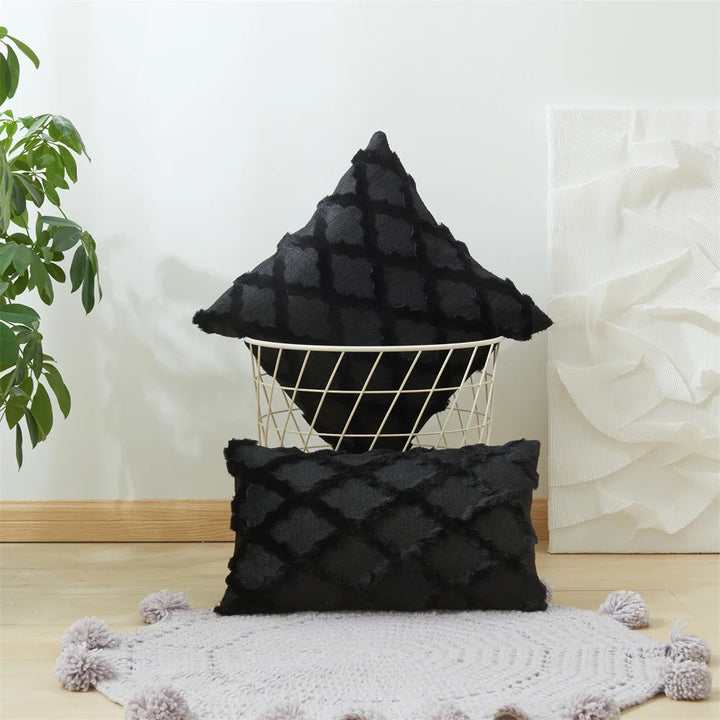 3D Plush Geometric Embroidered Cushion Cover