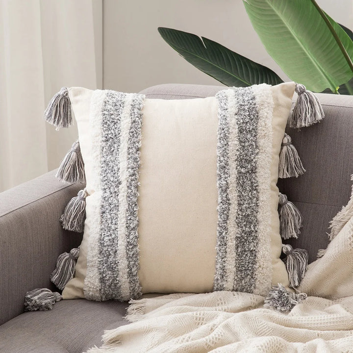 Boho Tufted Pillow Cover – Tassel Cotton Cushion Case