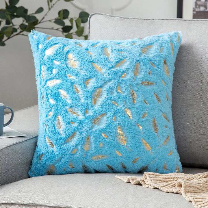 Faux Fur Pillow Cover – Gold Leaf Plush Cushion