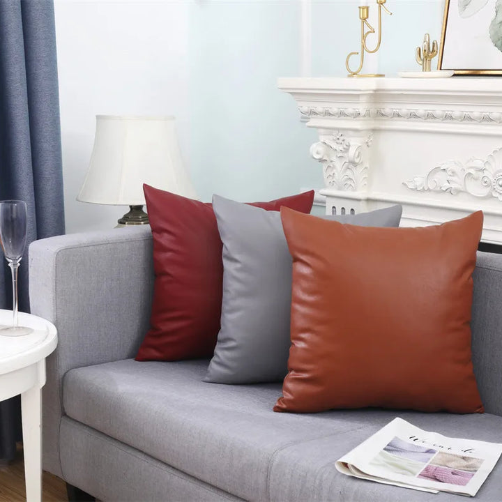 Luxury Faux Leather Cushion Cover – Modern Decorative