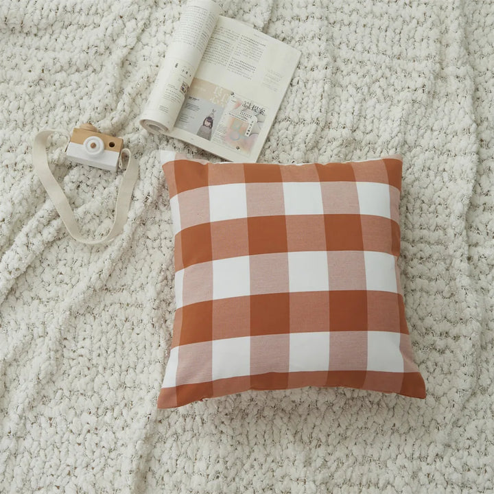 Orange Plaid Cushion Cover for Sofa & Autumn Décor