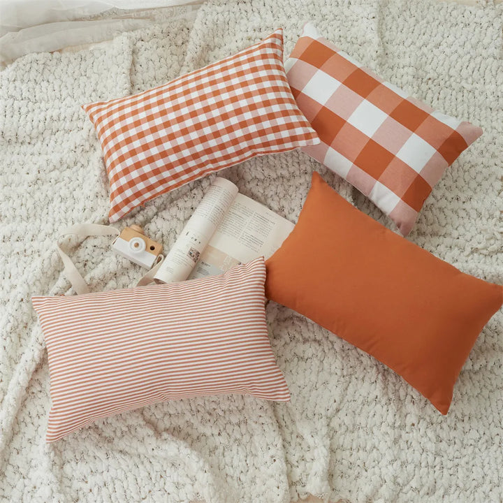 Orange Plaid Cushion Cover for Sofa & Autumn Décor