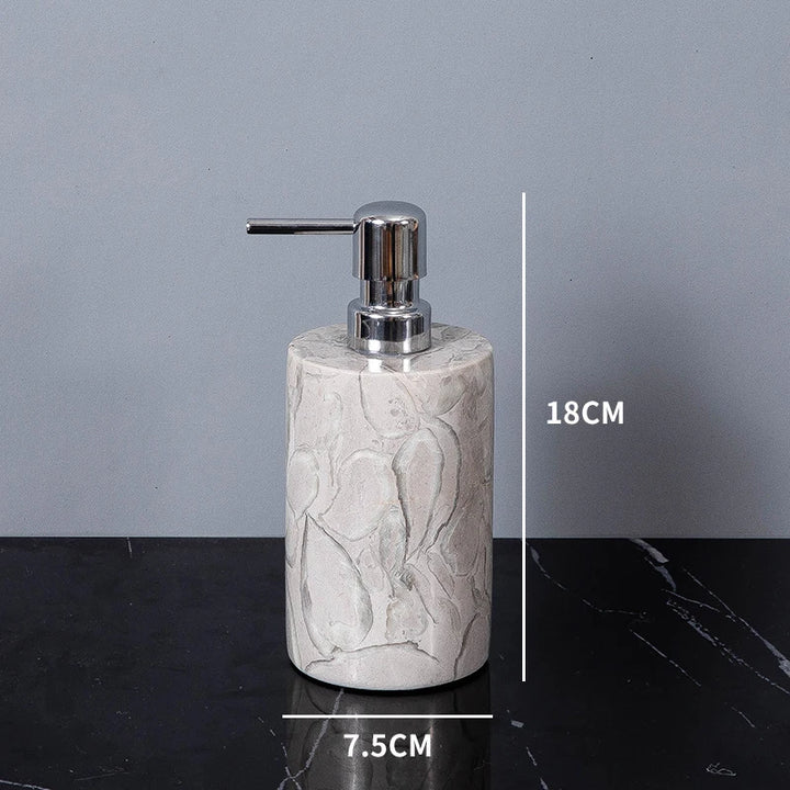 Natural Marble Bathroom Set – Soap Dispenser, Toothbrush Holder & Tray