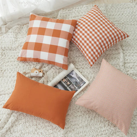 Orange Plaid Cushion Cover for Sofa & Autumn Décor
