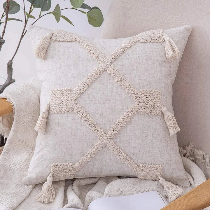 Moroccan Boho Tufted Tassel Cushion Cover – Decorative Pillow