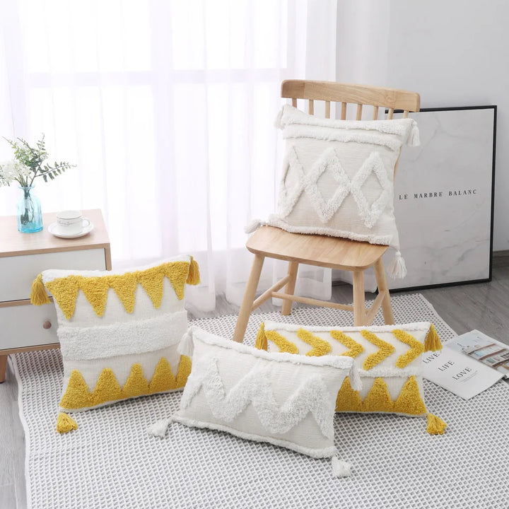 Boho Tassel Cushion Cover – Tufted Moroccan Macrame Pillow