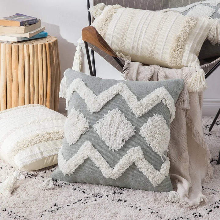 Boho Tufted Pillow Cover – Tassel Cotton Cushion Case