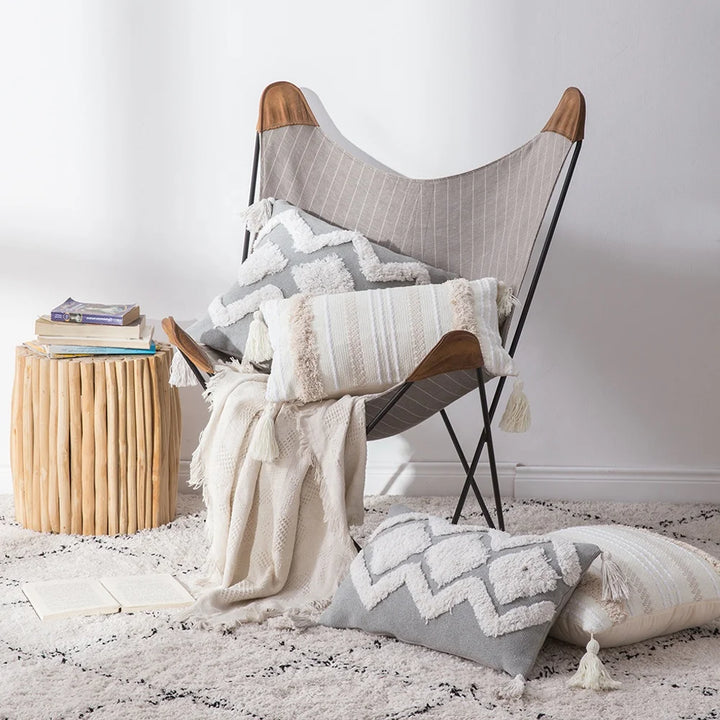 Boho Tufted Pillow Cover – Tassel Cotton Cushion Case