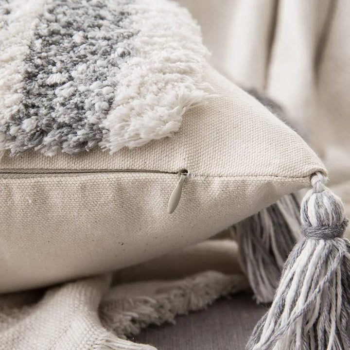 Boho Tassel Cushion Cover – Tufted Moroccan Macrame Pillow