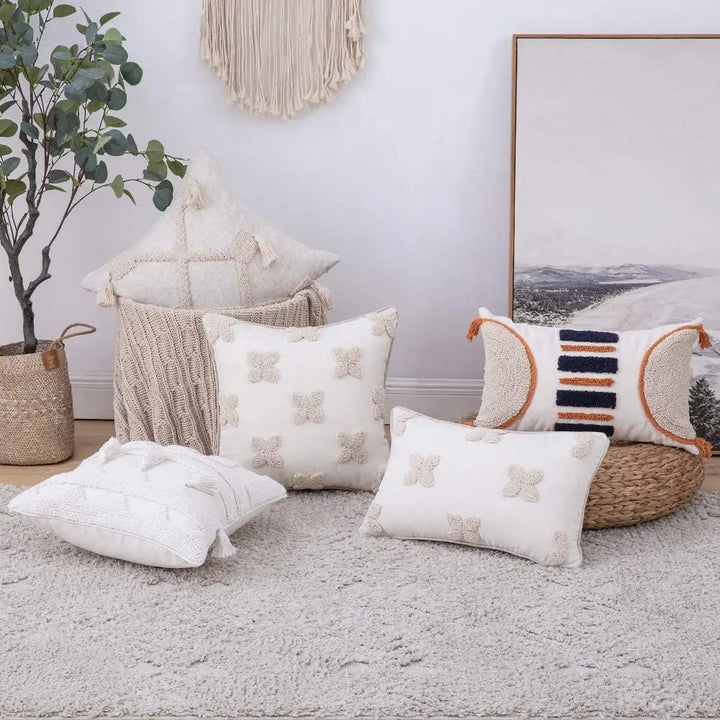 Moroccan Boho Tufted Tassel Cushion Cover – Decorative Pillow