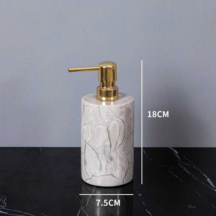 Natural Marble Bathroom Set – Soap Dispenser, Toothbrush Holder & Tray