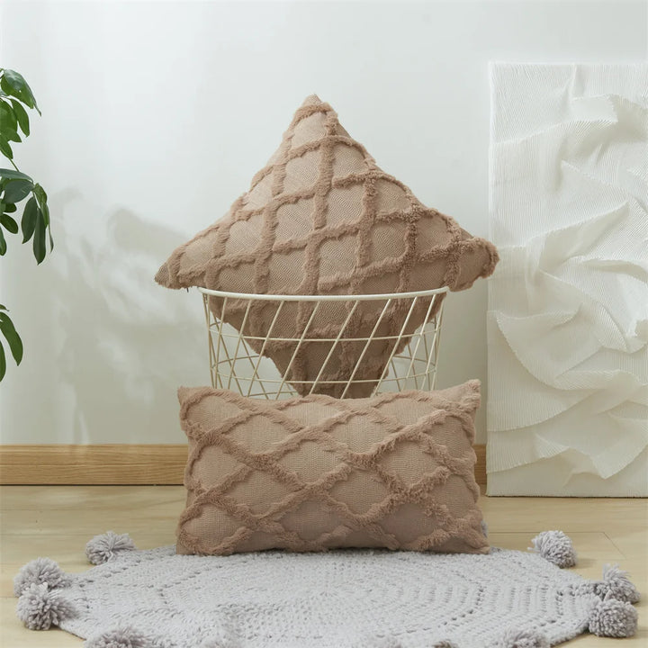 3D Plush Geometric Embroidered Cushion Cover