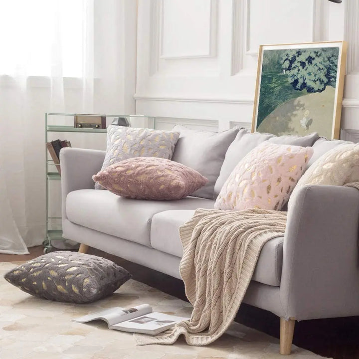 Faux Fur Pillow Cover – Gold Leaf Plush Cushion
