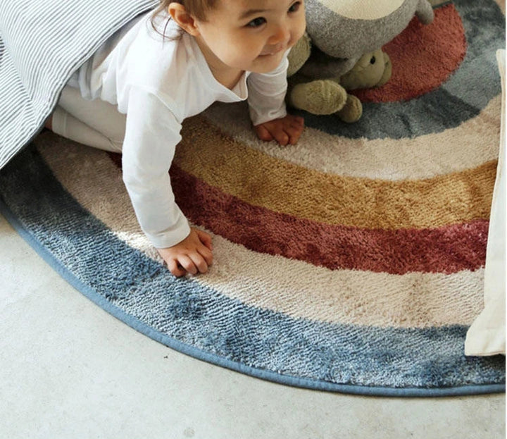 Nordic Cartoon Plush Rug – Non-Slip Semicircle Kids Mat