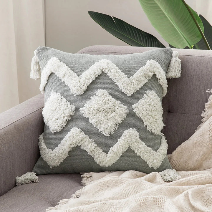 Boho Tufted Pillow Cover – Tassel Cotton Cushion Case