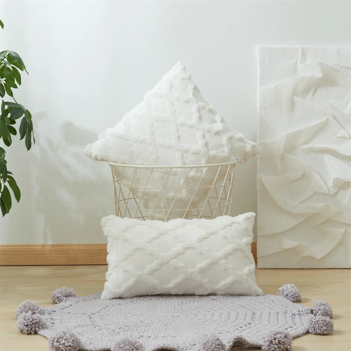 3D Plush Geometric Embroidered Cushion Cover