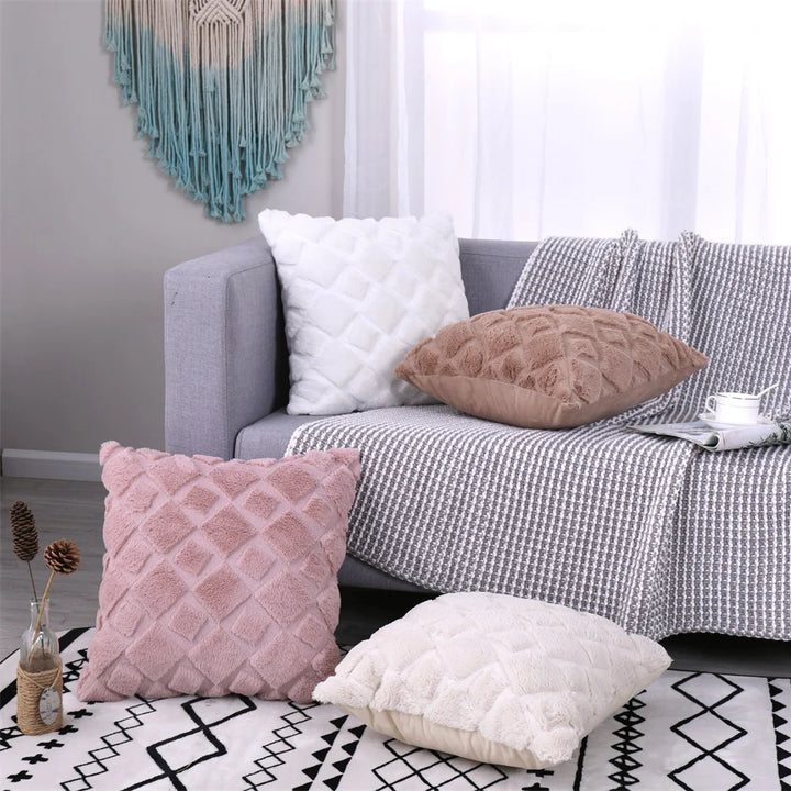 Soft Plush Faux Wool Throw Pillow Covers – Luxury Nordic Embroidered Cushion Cases for Sofa, Bed & Living Room Decor