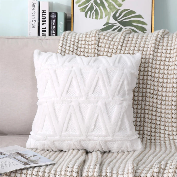 Soft Plush Faux Wool Throw Pillow Covers – Luxury Nordic Embroidered Cushion Cases for Sofa, Bed & Living Room Decor