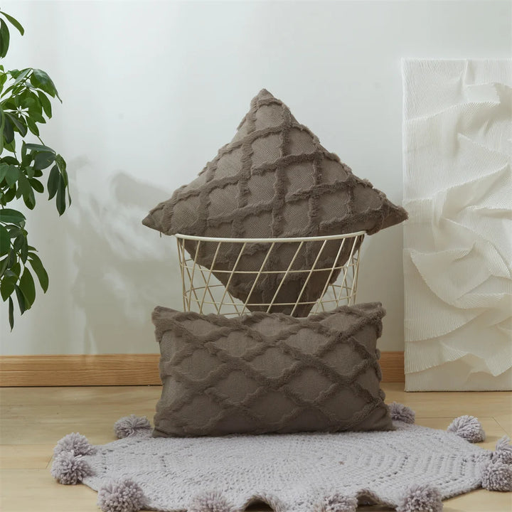 3D Plush Geometric Embroidered Cushion Cover