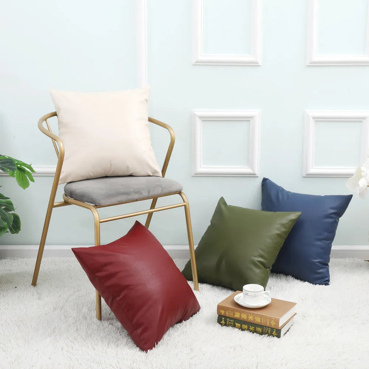 Luxury Faux Leather Cushion Cover – Modern Decorative