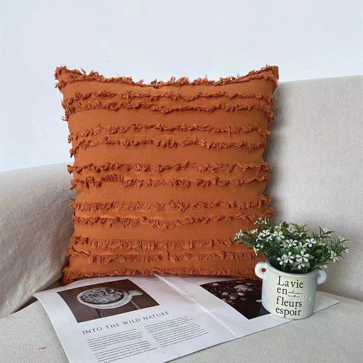 Boho Tassel Throw Pillow Covers – Striped Jacquard Decorative Cushion Cases for Sofa, Bed & Living Room