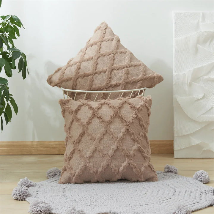 3D Plush Geometric Embroidered Cushion Cover