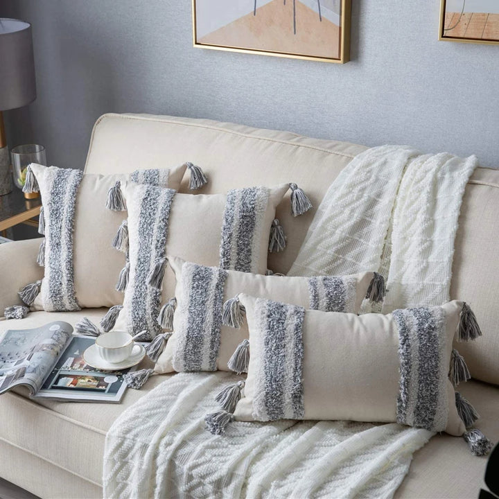 Boho Tufted Tassel Cushion Covers – Luxury Cotton Macrame Decorative Pillow Cases for Sofa, Bed & Living Room Decor
