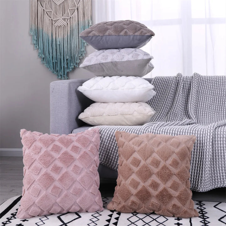 Luxury Faux Wool Embroidered Pillow Cover – Soft Plush Cushion
