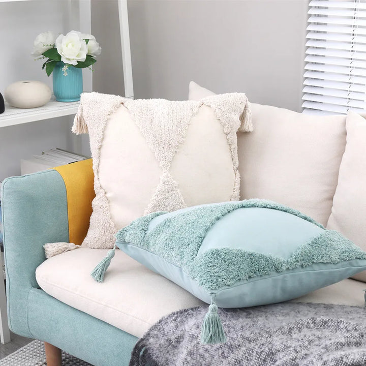 Boho Tufted Cushion Cover – Geometric Tribal Pillow