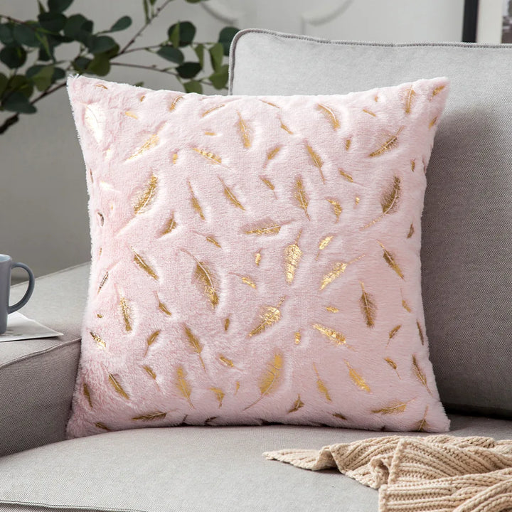 Faux Fur Pillow Cover – Gold Leaf Plush Cushion