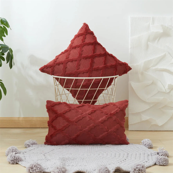 3D Plush Geometric Embroidered Cushion Cover