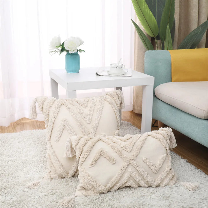 Boho Tassel Cushion Cover – Tufted Moroccan Macrame Pillow