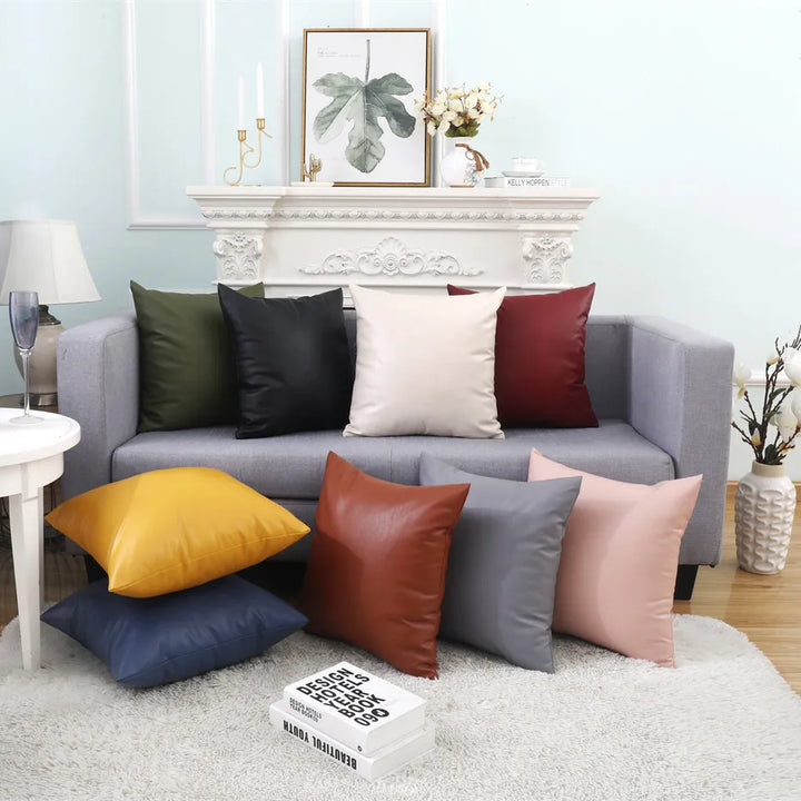 Luxury Faux Leather Cushion Cover – Modern Decorative