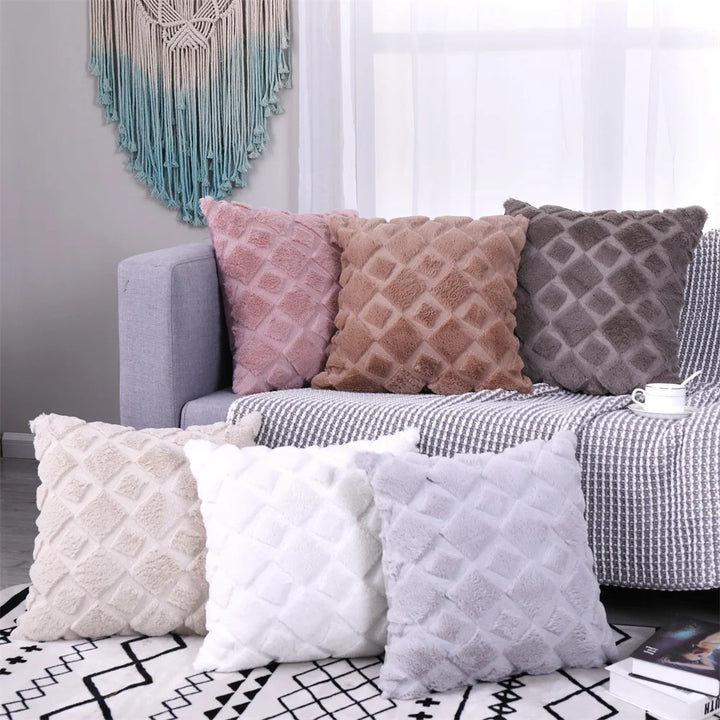 Soft Plush Faux Wool Throw Pillow Covers – Luxury Nordic Embroidered Cushion Cases for Sofa, Bed & Living Room Decor
