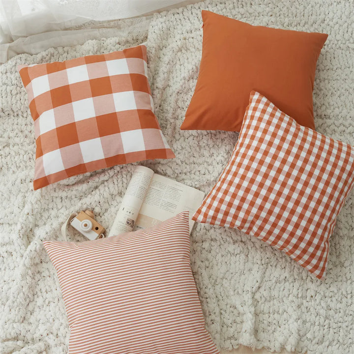 Orange Plaid Cushion Cover for Sofa & Autumn Décor