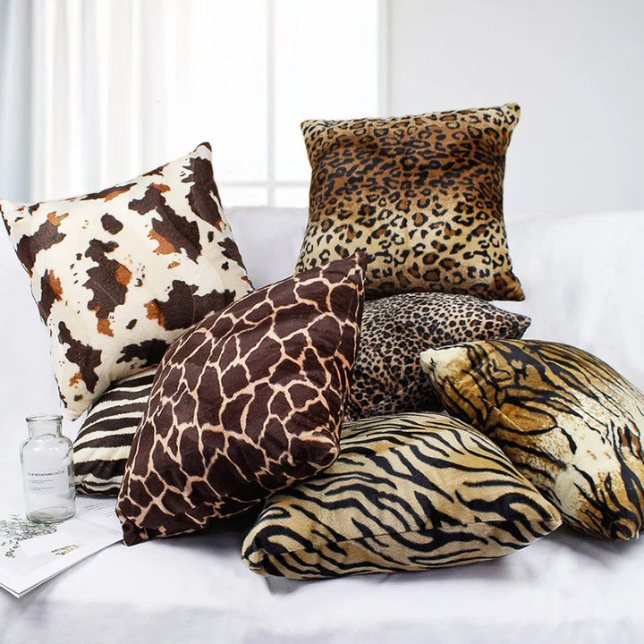 Leopard Print Faux Fur Pillow Cover – Soft Plush Cushion